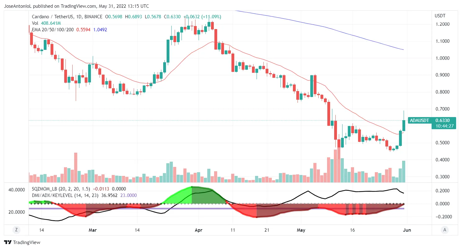 Precio de Cardano (ADA). Velas Diarias. Imagen: Tradingview