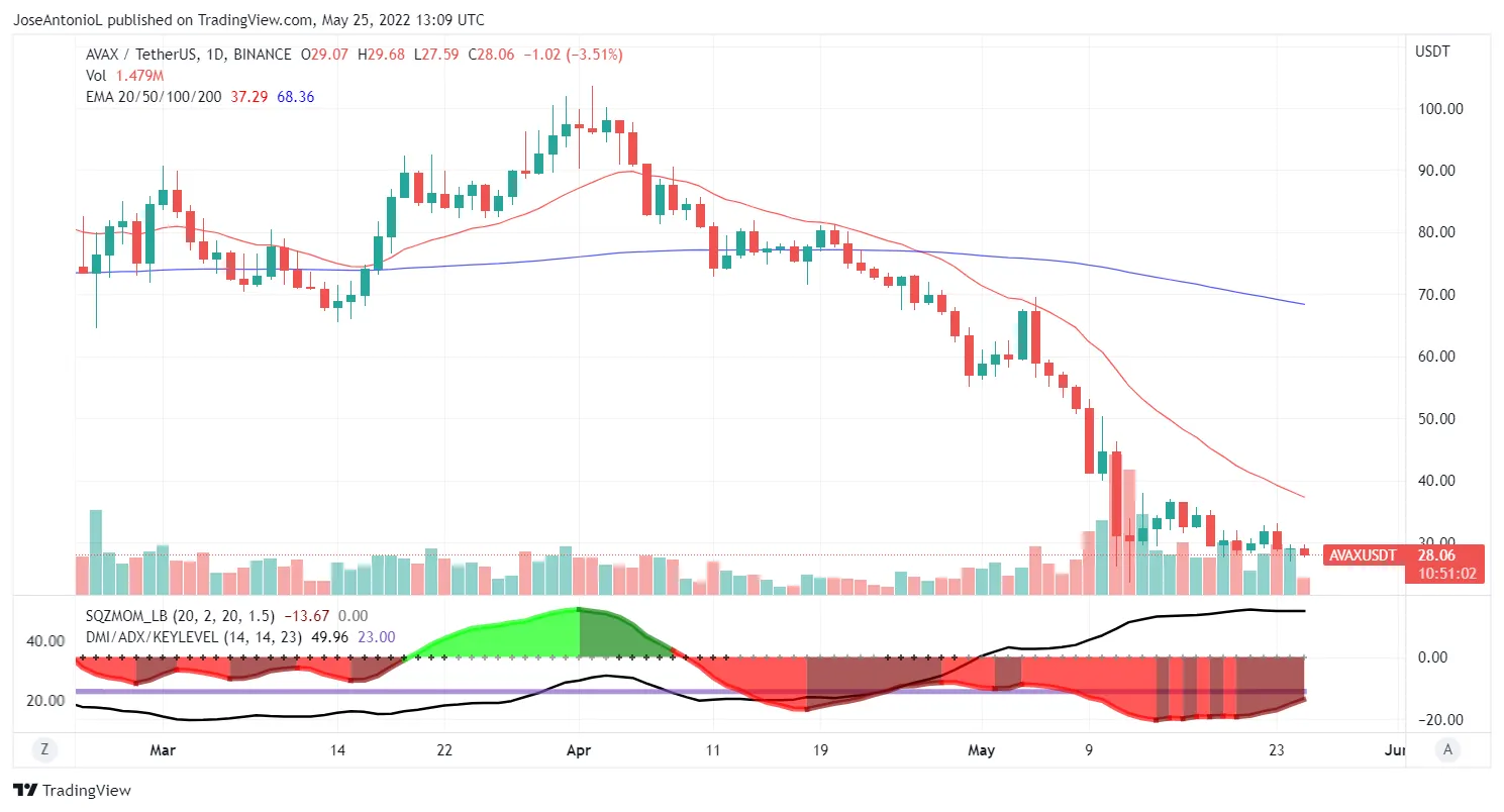 Precio de Avalanche (AVAX) en velas diarias. Imagen: Tradingview