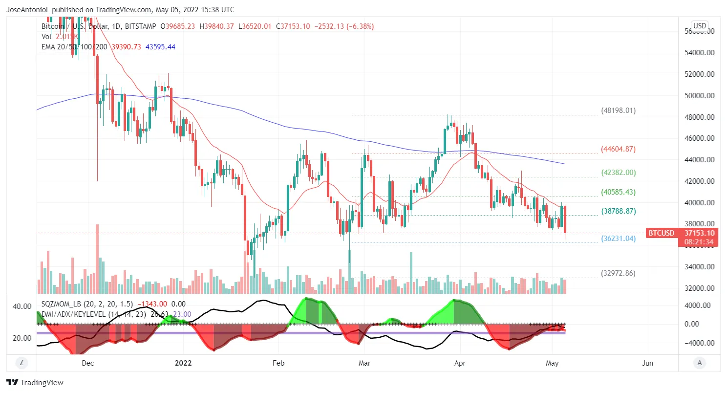 Evolución del precio de Bitcoin. Velas diarias. Imagen: Tradingview