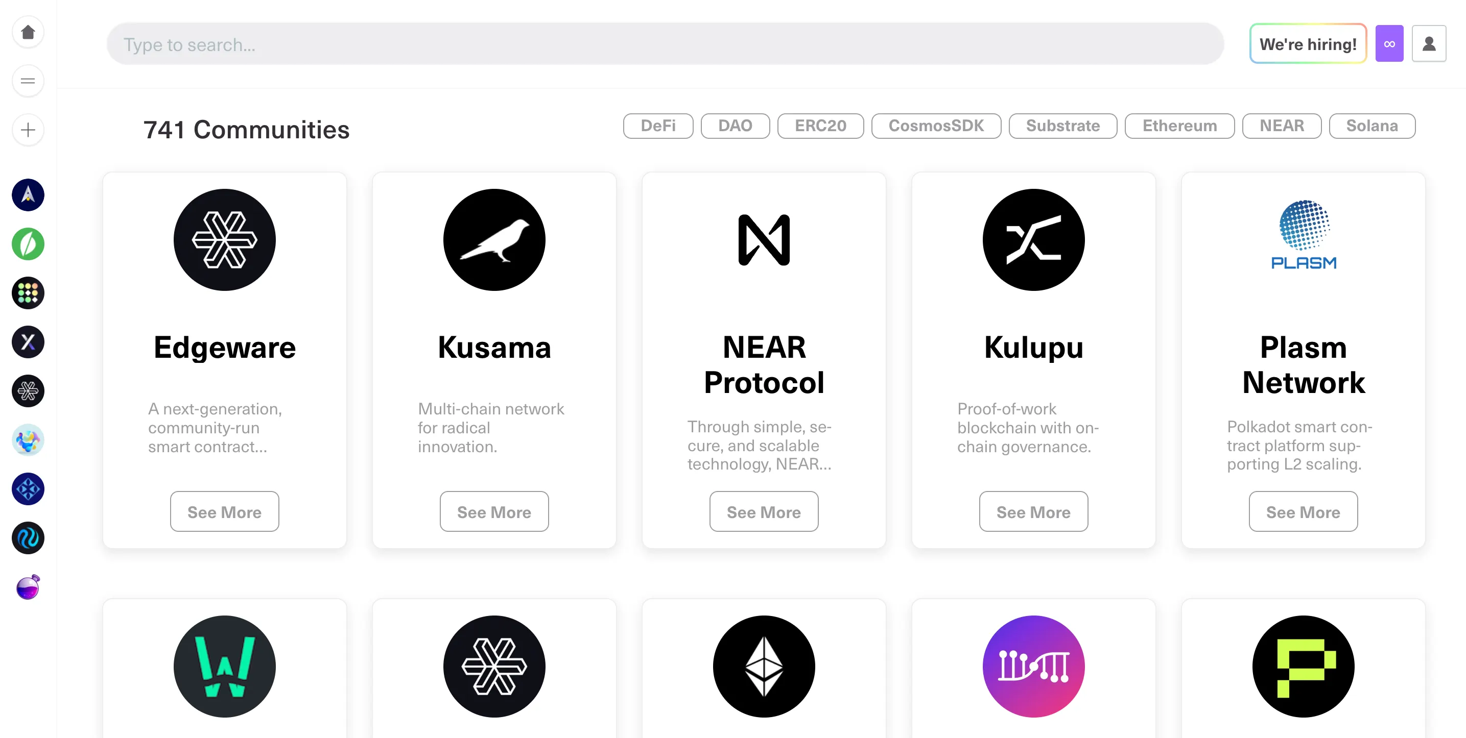 Screenshot of Common platform showing logos of DAO projects that use the Common site.