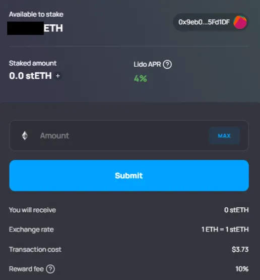 Staking de Ethereum en Lido. Fuente: Lido Finance.