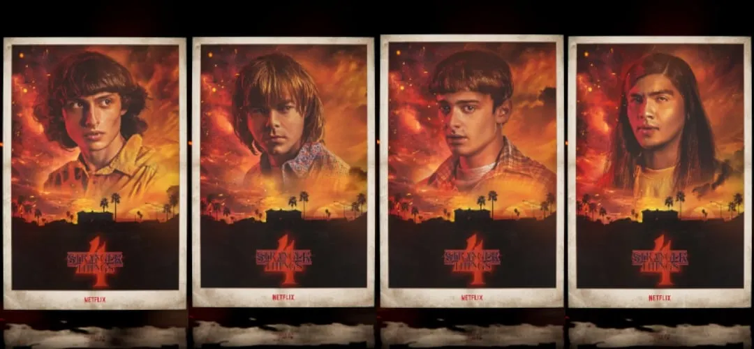 Una imagen que muestra cuatro carteles de personajes de Stranger Things como NFT.