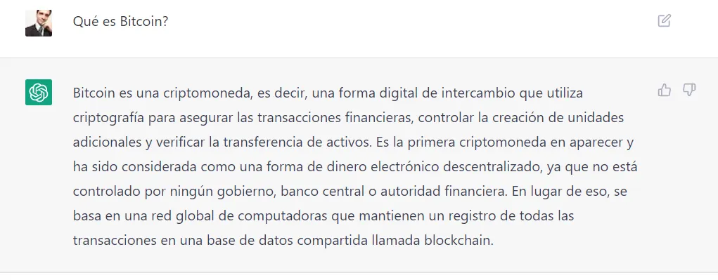 ChatGPT explicando qué es Bitcoin