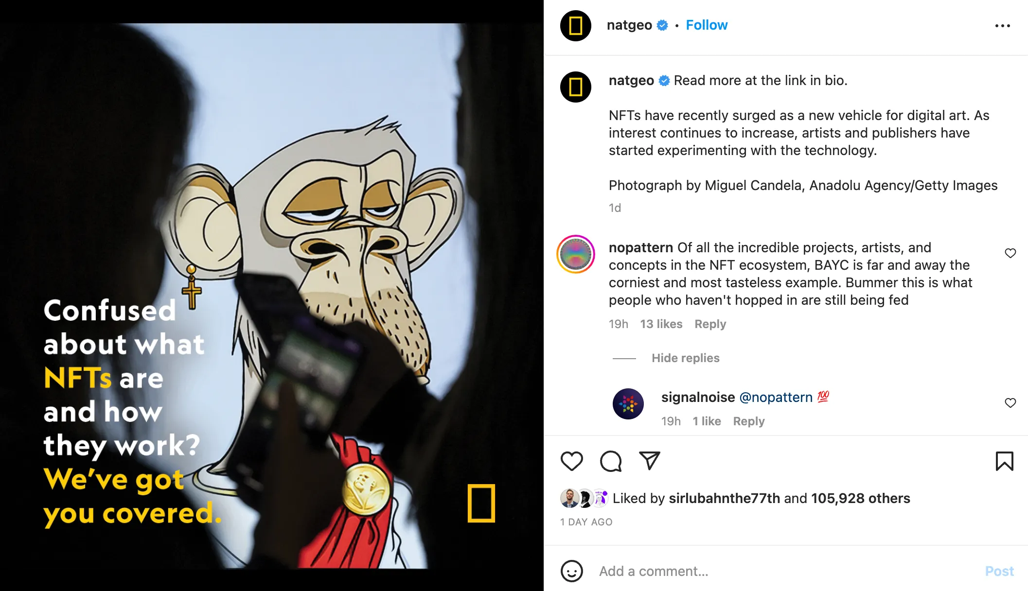 National Geographic NFT Primer Post on Social Media