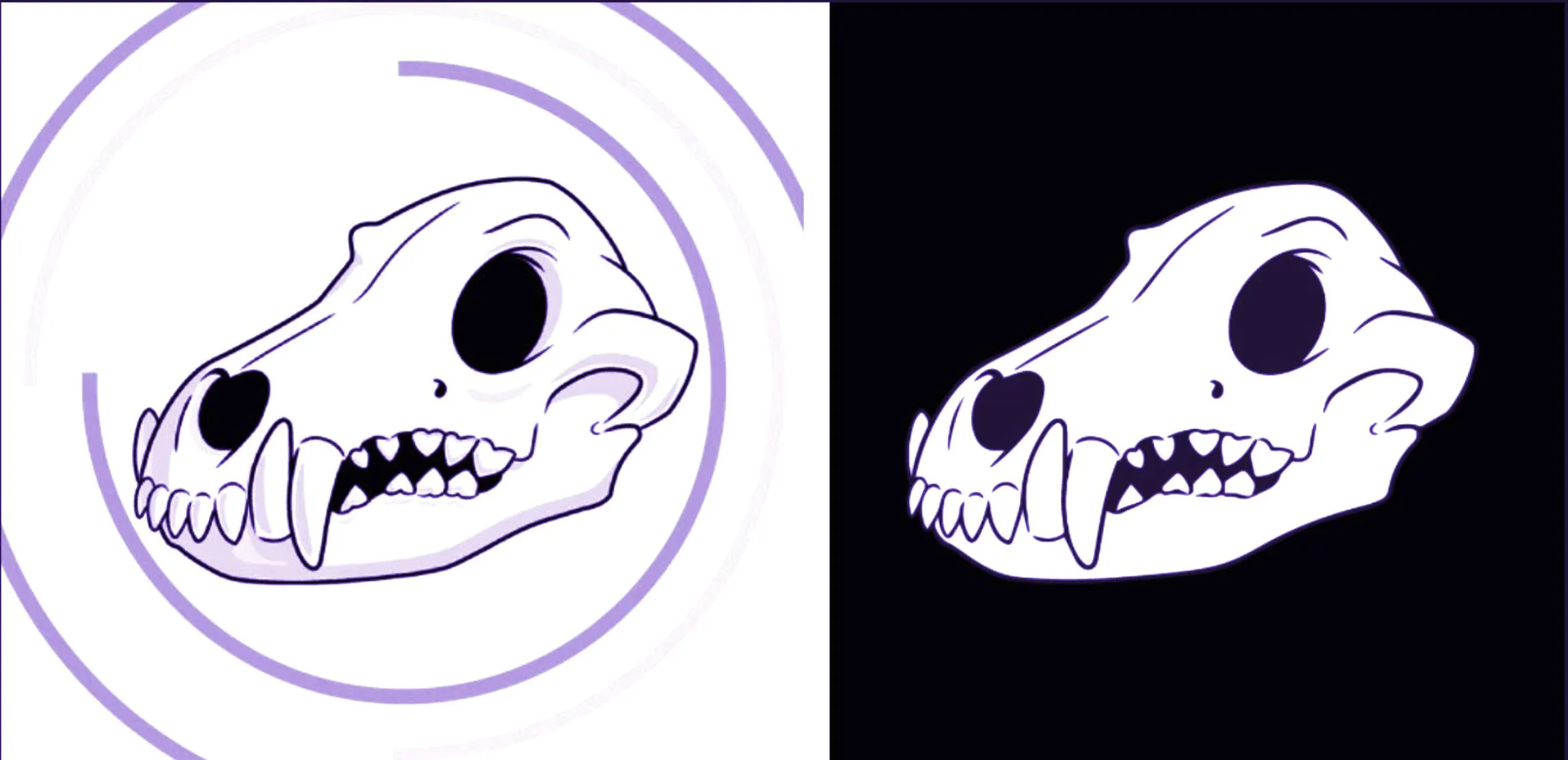The wolf skull from Easy Drawing Tutorial (L) and the logo of Yuga's Bored Ape Kennel Club (right).