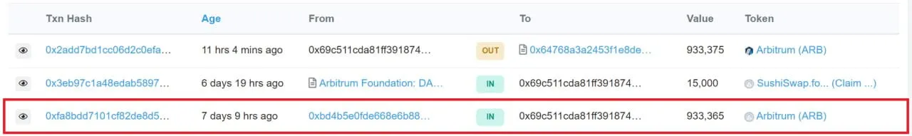 crypto address showing phishing attempts on an account.