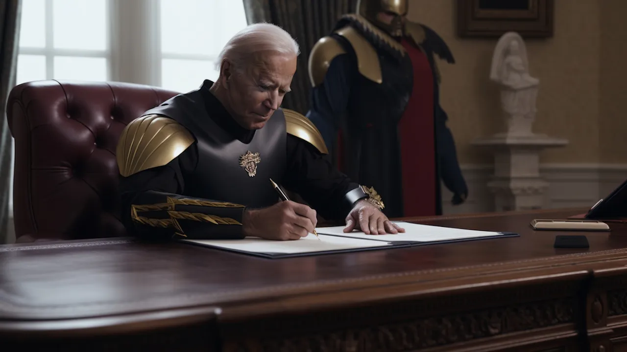 Joe Biden como un espartano intergaláctico, creado con MidJourney.