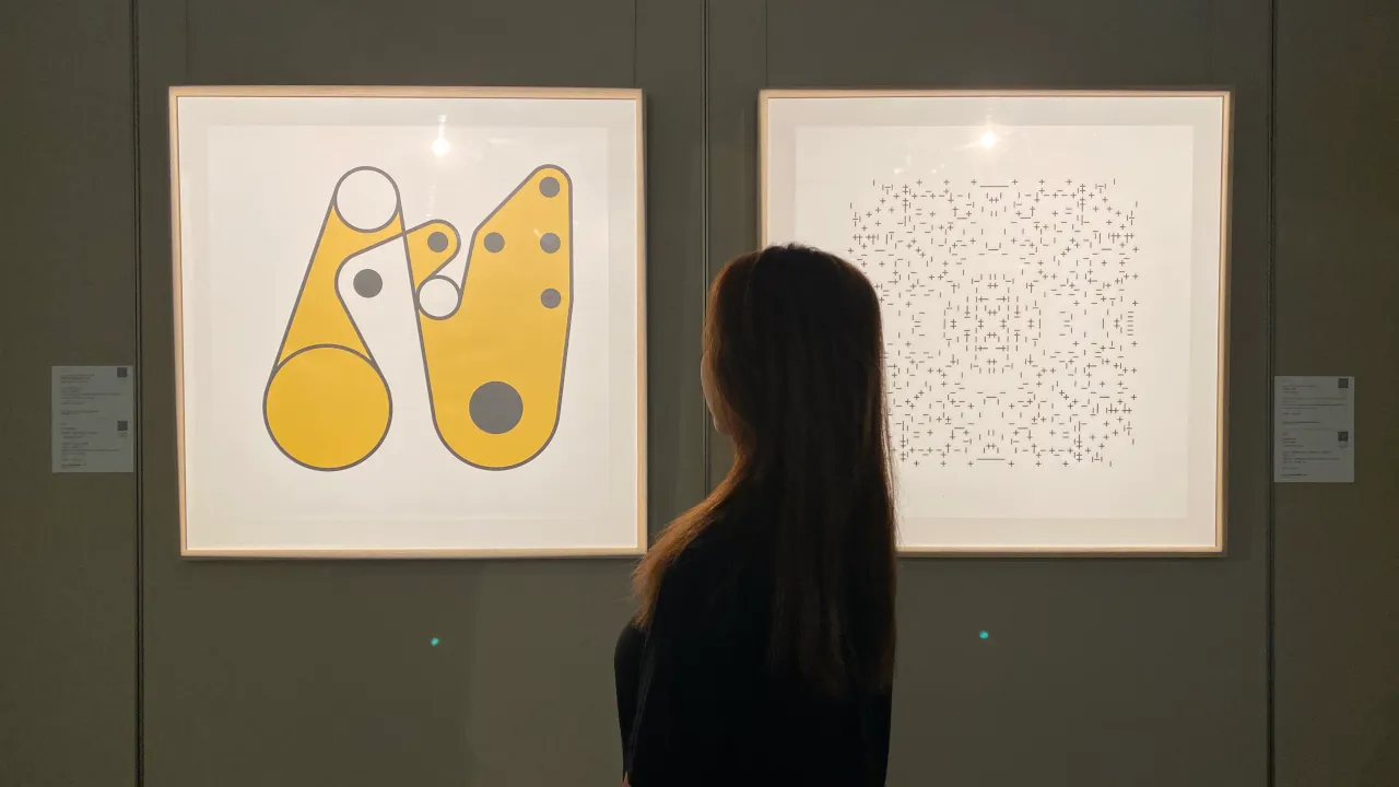 Prints of Ringers #879 (left) and Autoglyph #218  NFT art at Sotheby's. Image: Sotheby's