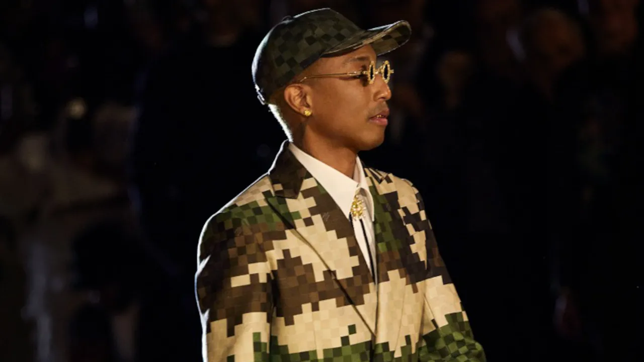 Pharrell Williams sports the "damouflage" print at his debut Louis Vuitton show. Image: Louis Vuitton