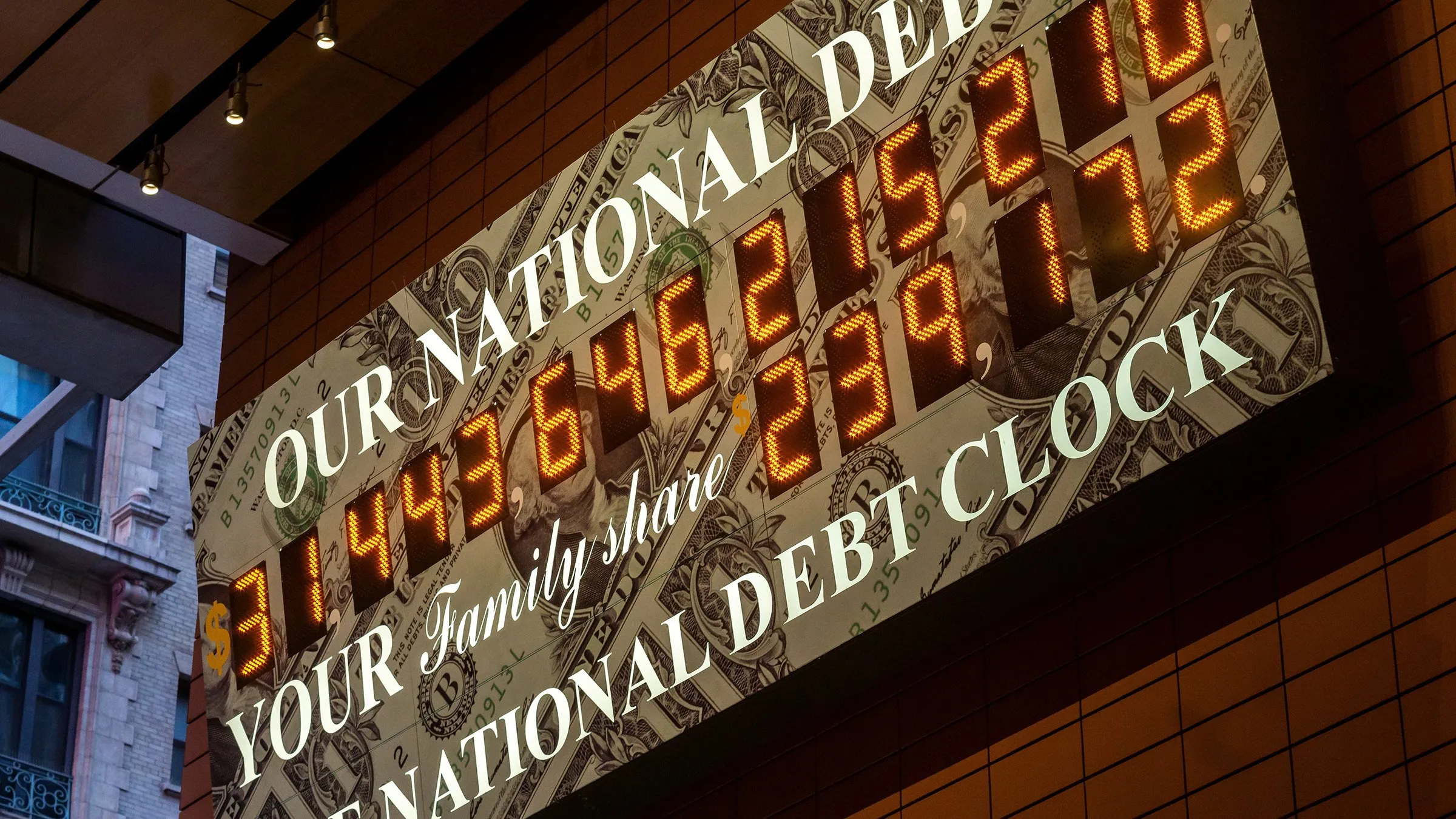 The National Debt Clock in Times Square in New York. Image: rblfmr / Shutterstock.com