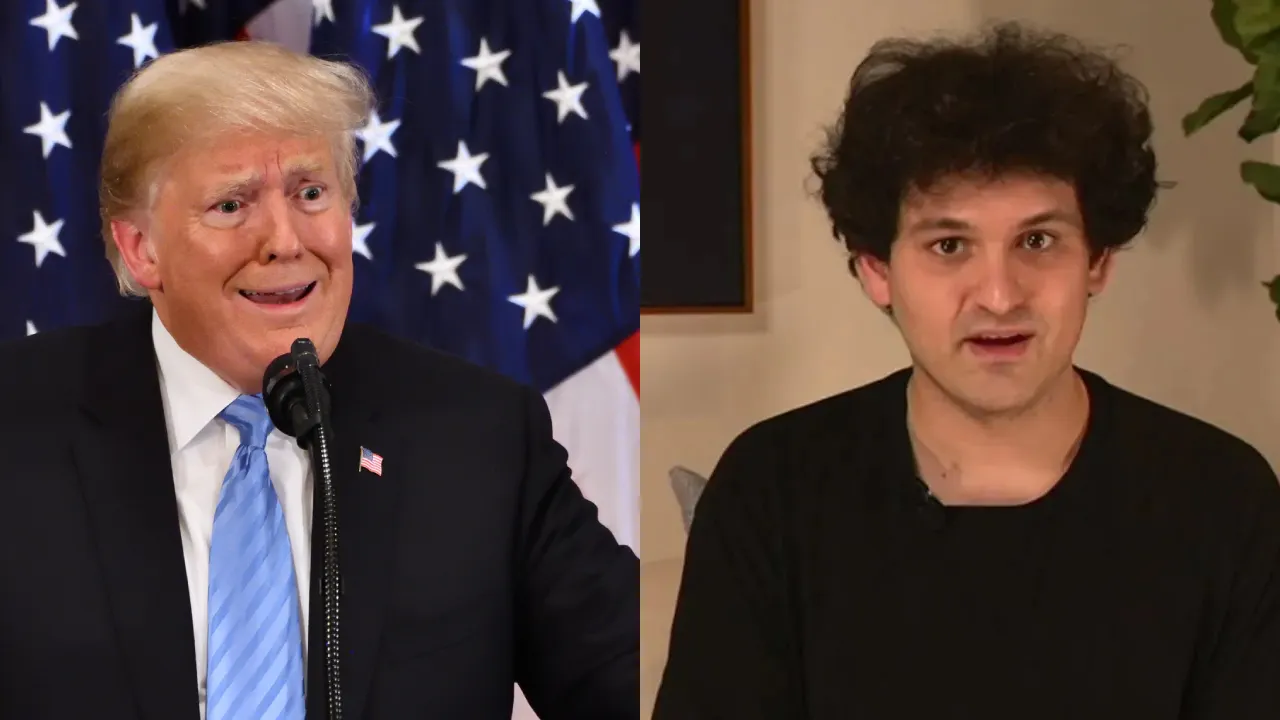 Donald Trump and Sam Bankman-Fried. Image: Shutterstock/Dealbook Summit/Screenshot.