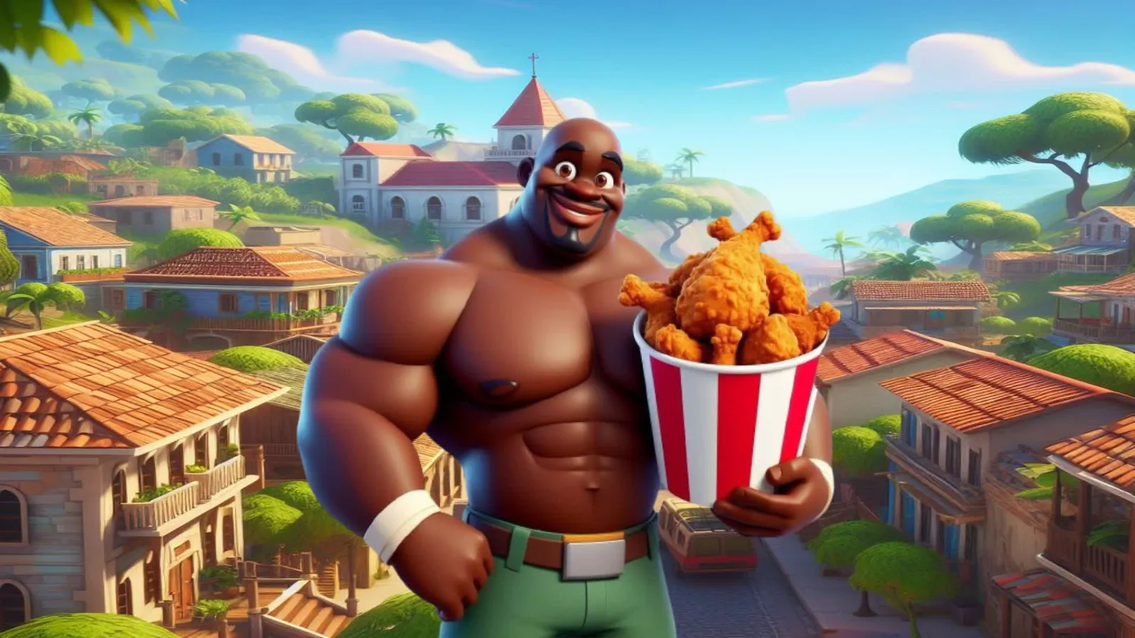 A Racist Photo Uploaded To Fortnite Of A Black Man Holding A Bucket Of Fried Chicken.