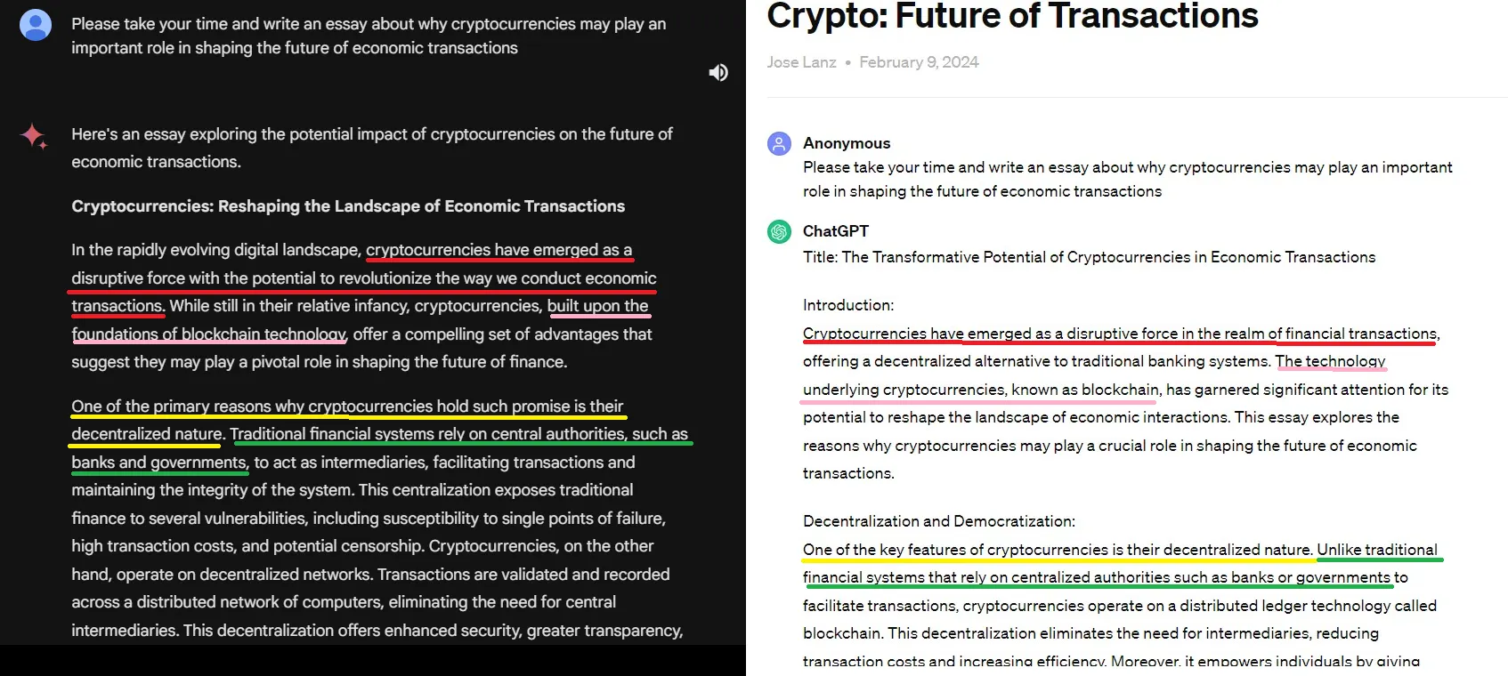 Comparación de las salidas de ChatGPT y Gemini, mostrando las similitudes en el contenido generado