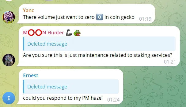 Una selección de mensajes del canal oficial de Telegram de BitForex. Imagen: Decrypt