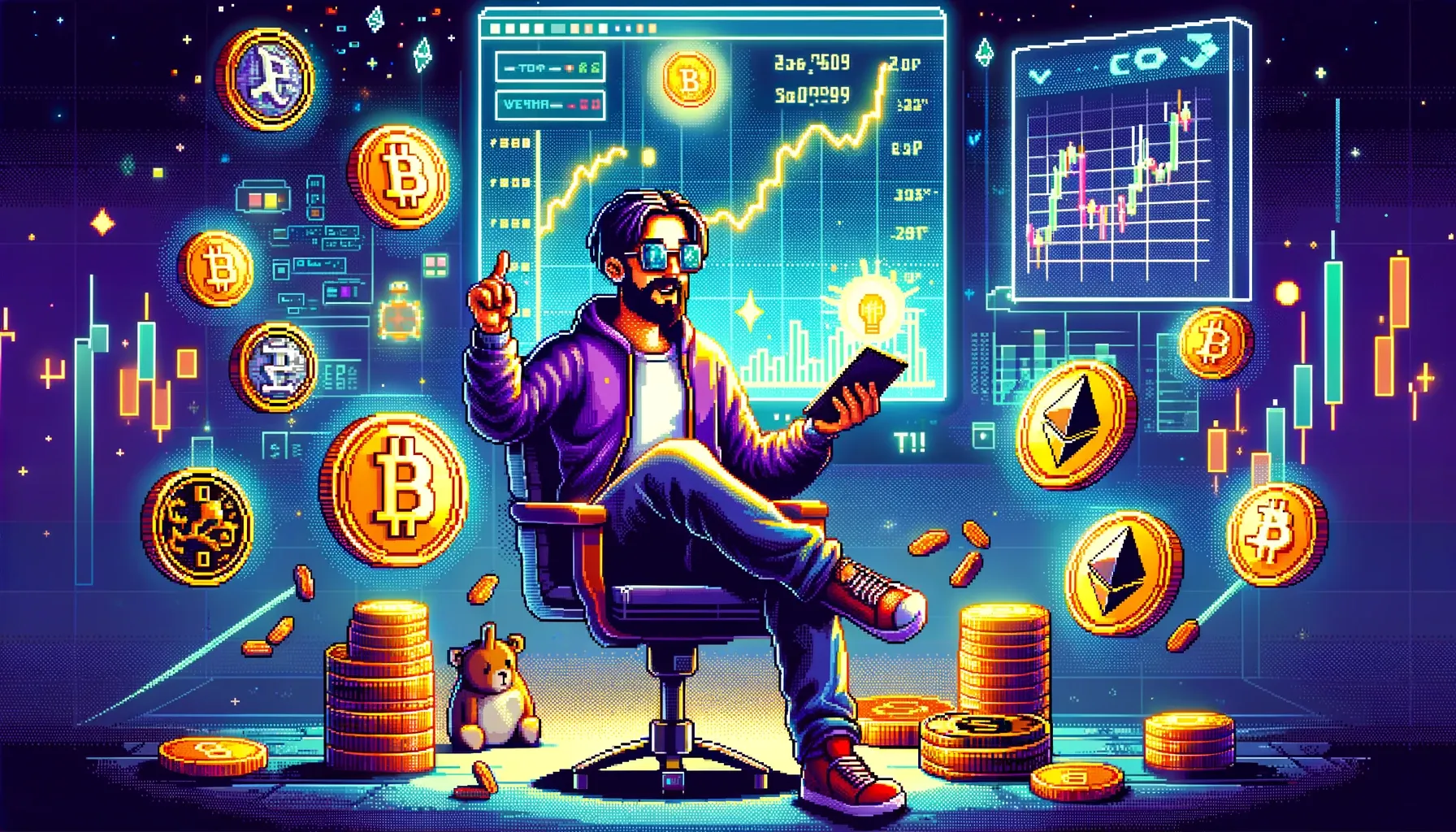 A crypto trader in his element. Image: Created by Decrypt using AI