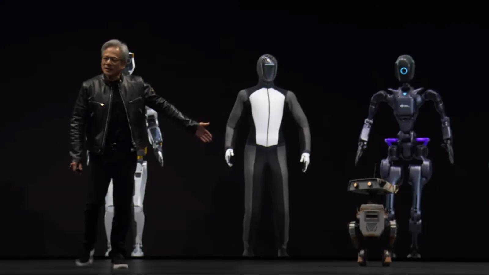 NVIDIA CEO Huang with Project Gr00t robots