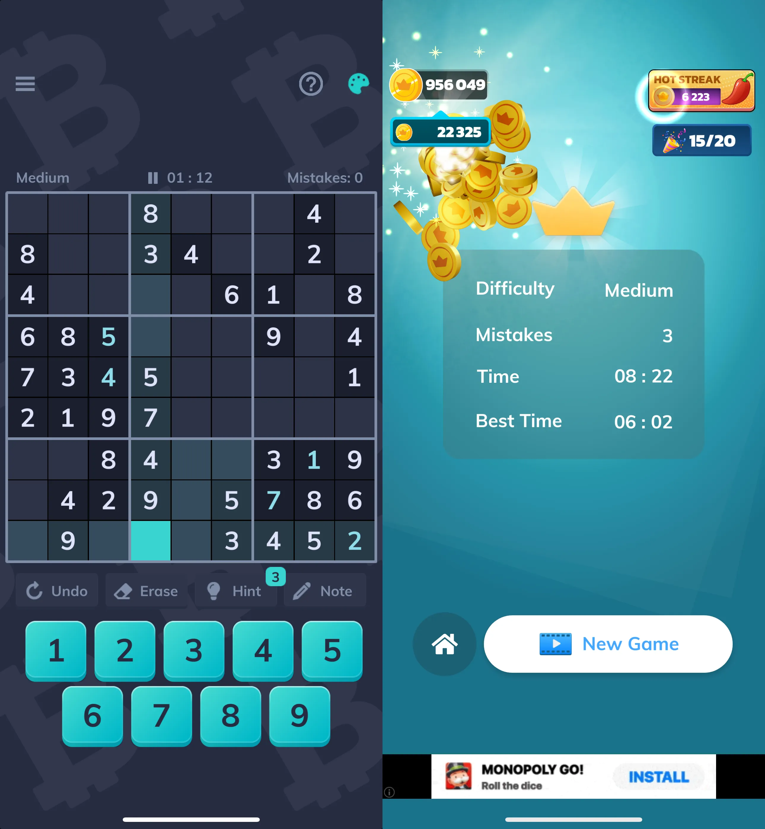 Screenshots From Bitcoin Sudoku On Ios