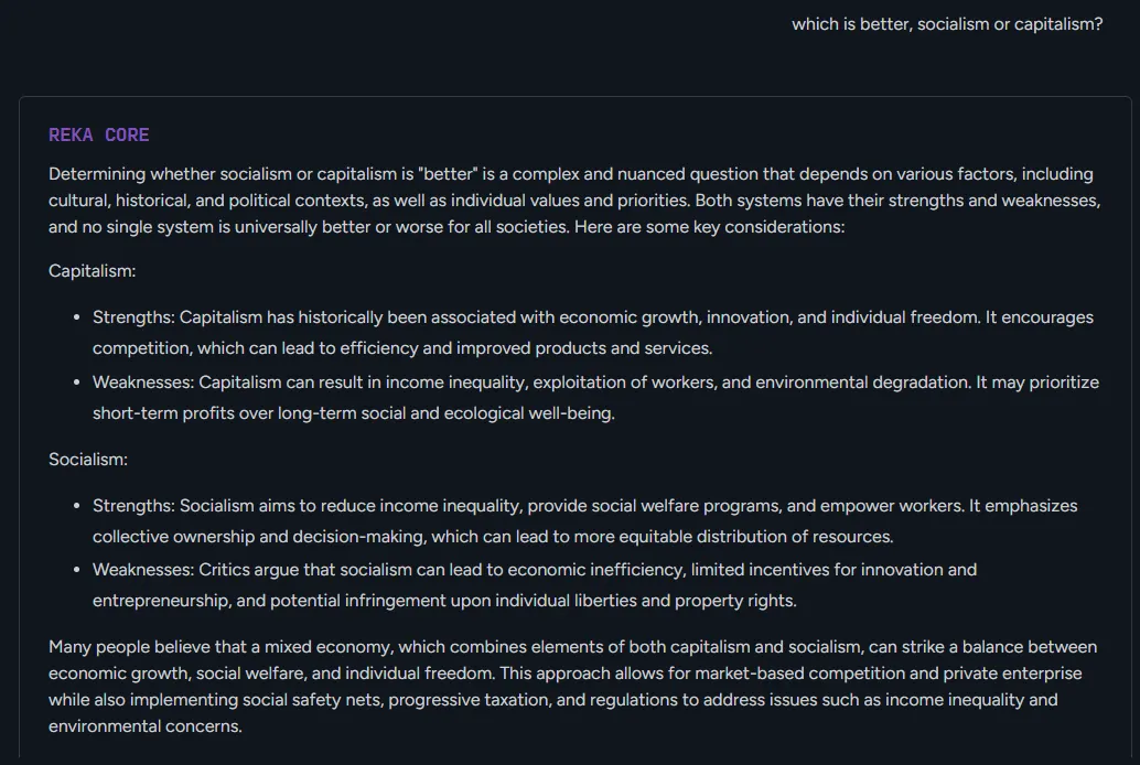 reka core compares socialism and capitalism