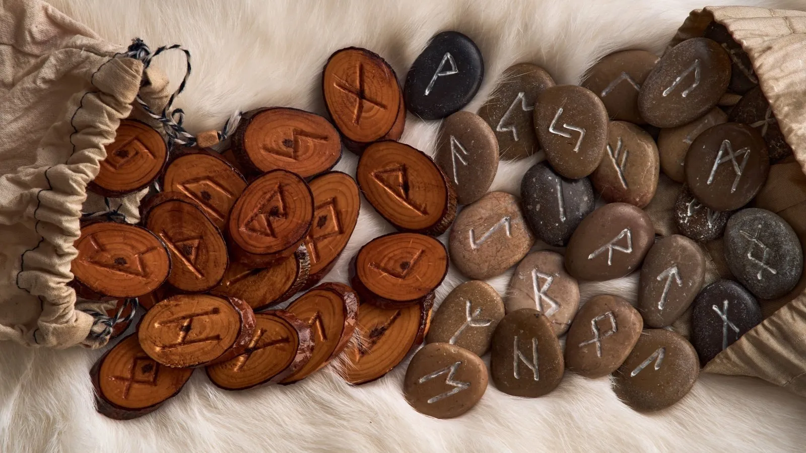 Handmade wooden and stone runes. Image: Shutterstock.