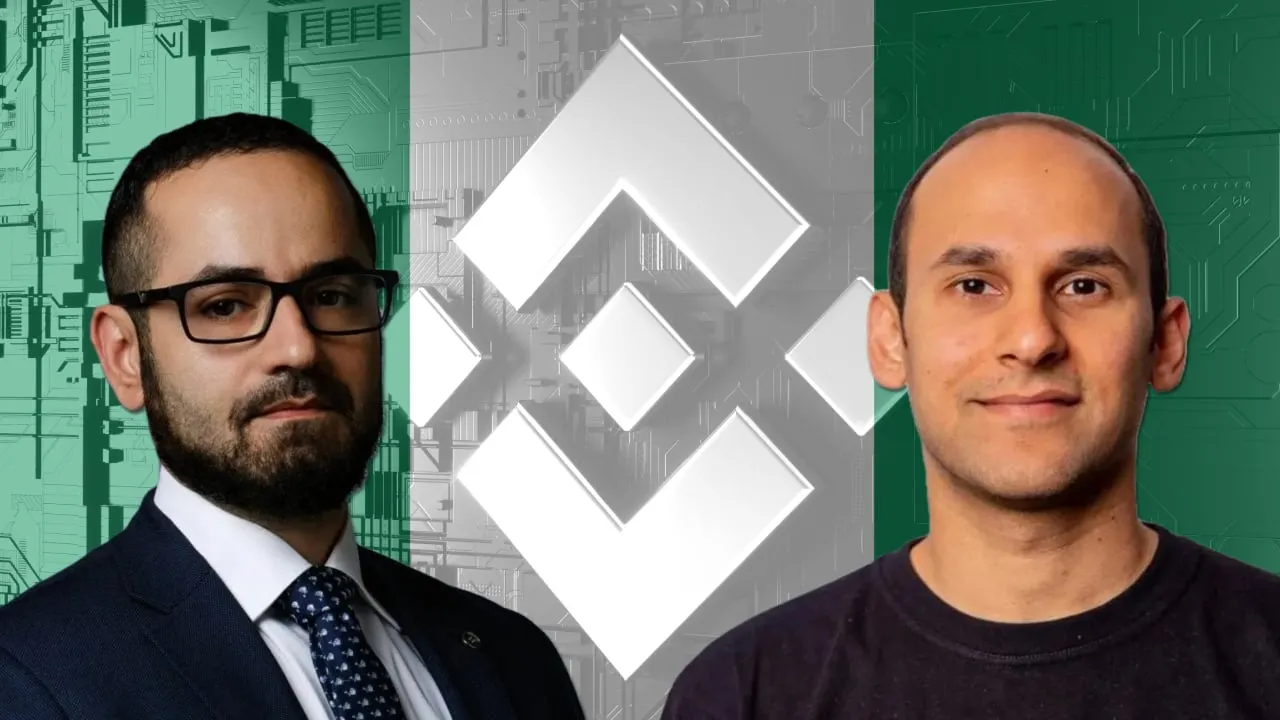 Binance executives Tigran Gambaryan (L) and Nadeem Anjarwalla (R). Images: Binance/Shutterstock