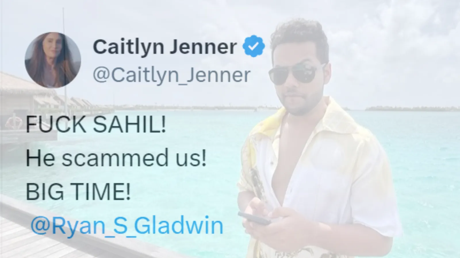 Caitlyn Jenner's tweet overlayed a picture of Sahil Arora.