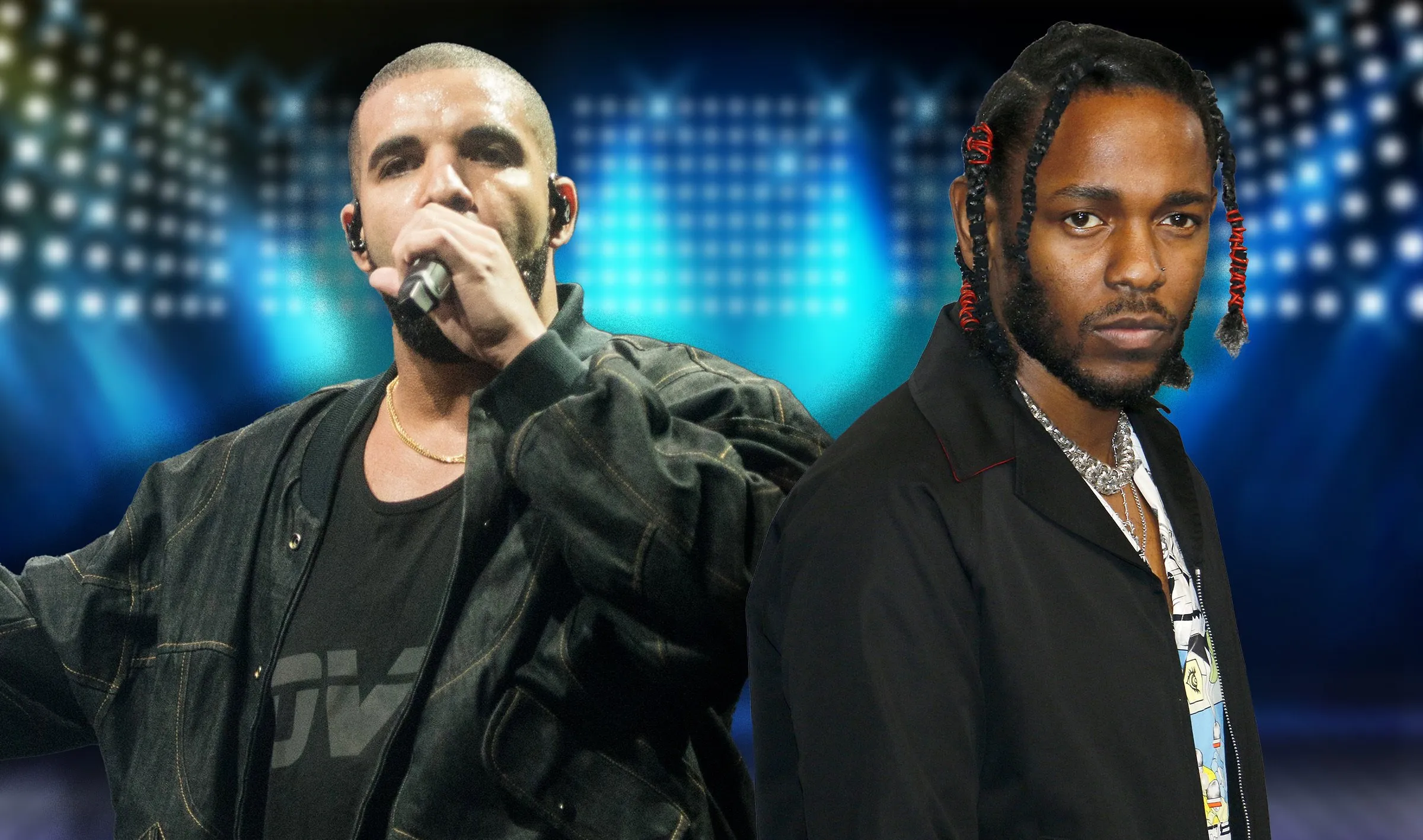 Pop icon Drake (left) and rap star Kendrick Lamar (right) are engaged in an epic feud. Images: Jacob Giampa/Tinseltown/Moxumbic/Shutterstock