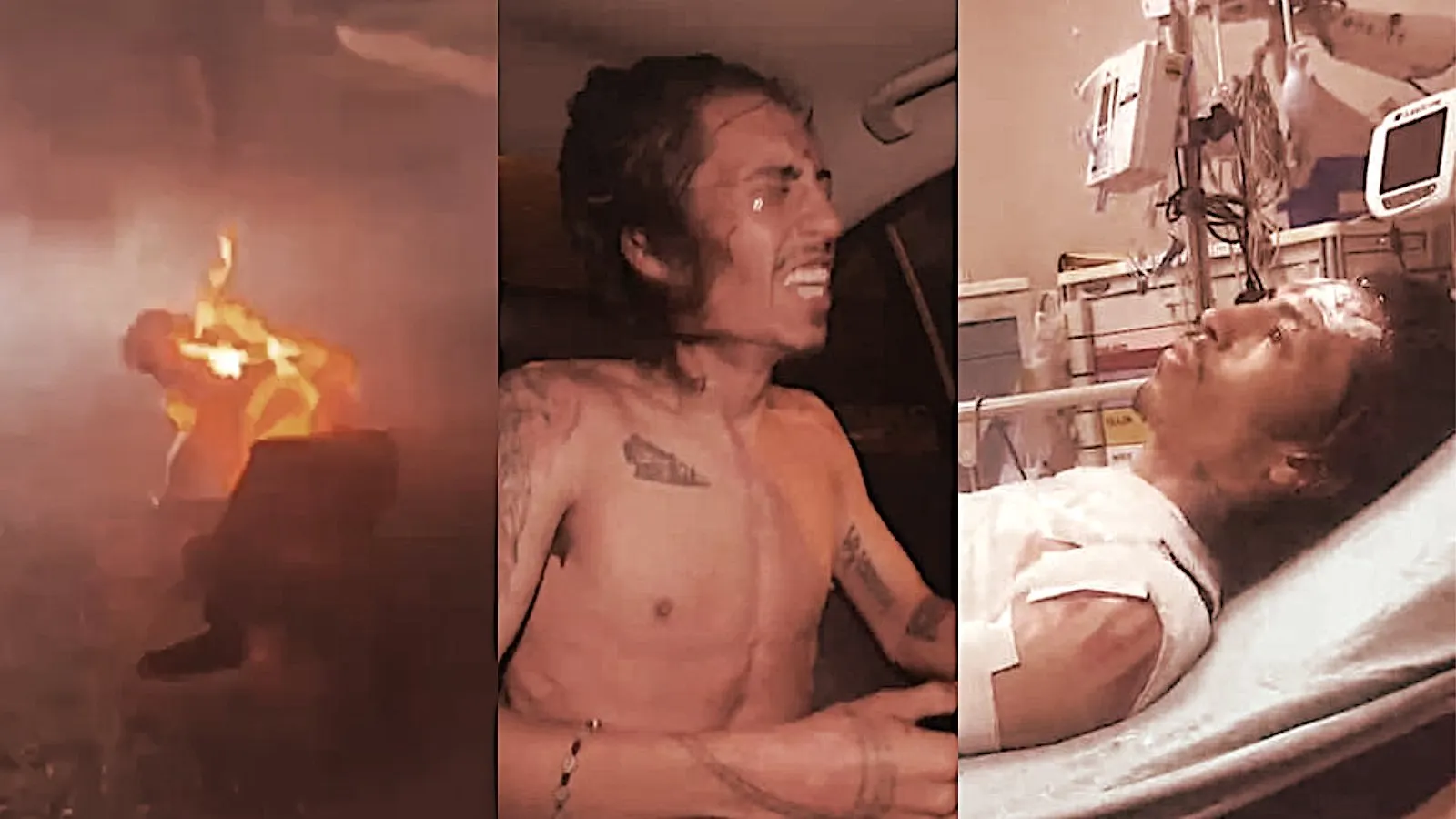 TruthorDare dev after being lit on fire. Images: Screenshots from Kick, Telegram, and Twitter live streams.