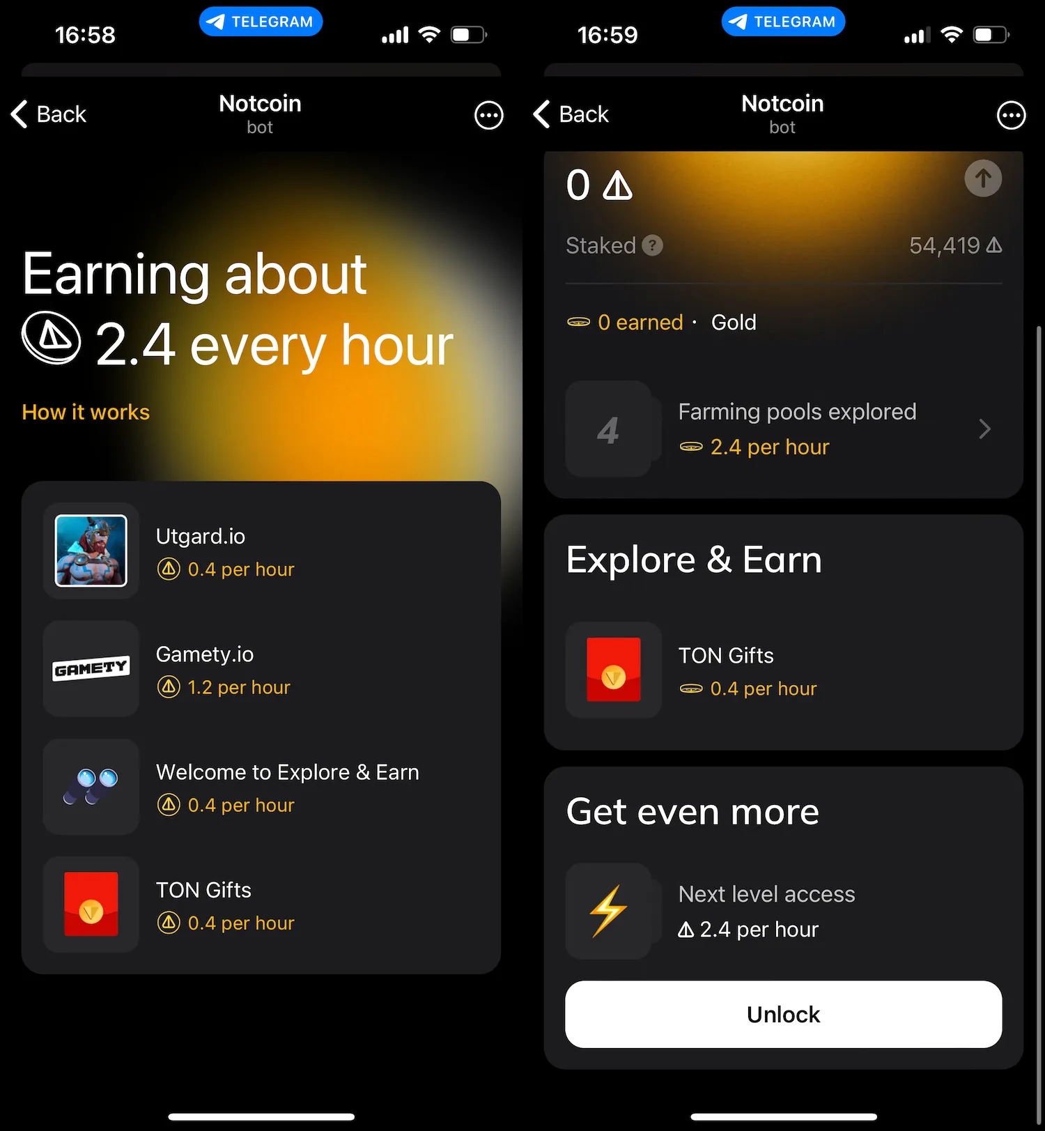 Sample screenshots from Notcoin's earning missions