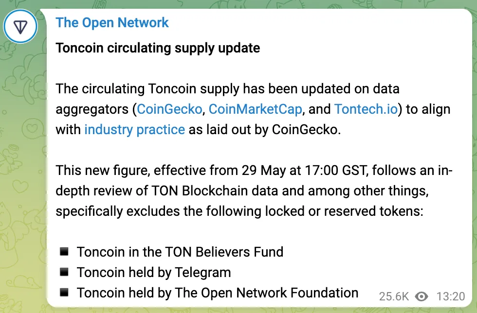 The Open Network's message on Telegram. Image: Telegram