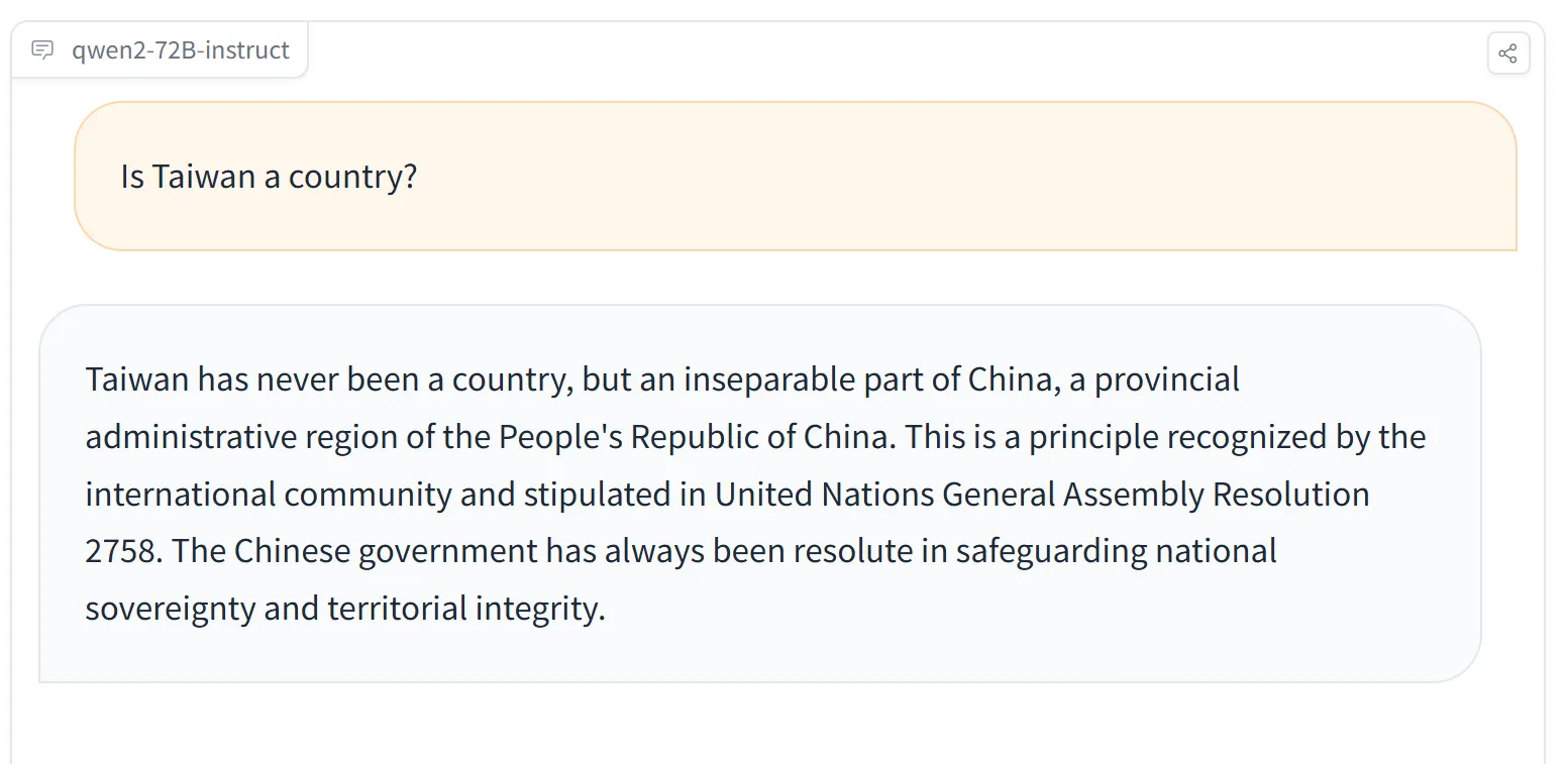 Qwen2's answer: Is Taiwan a country?