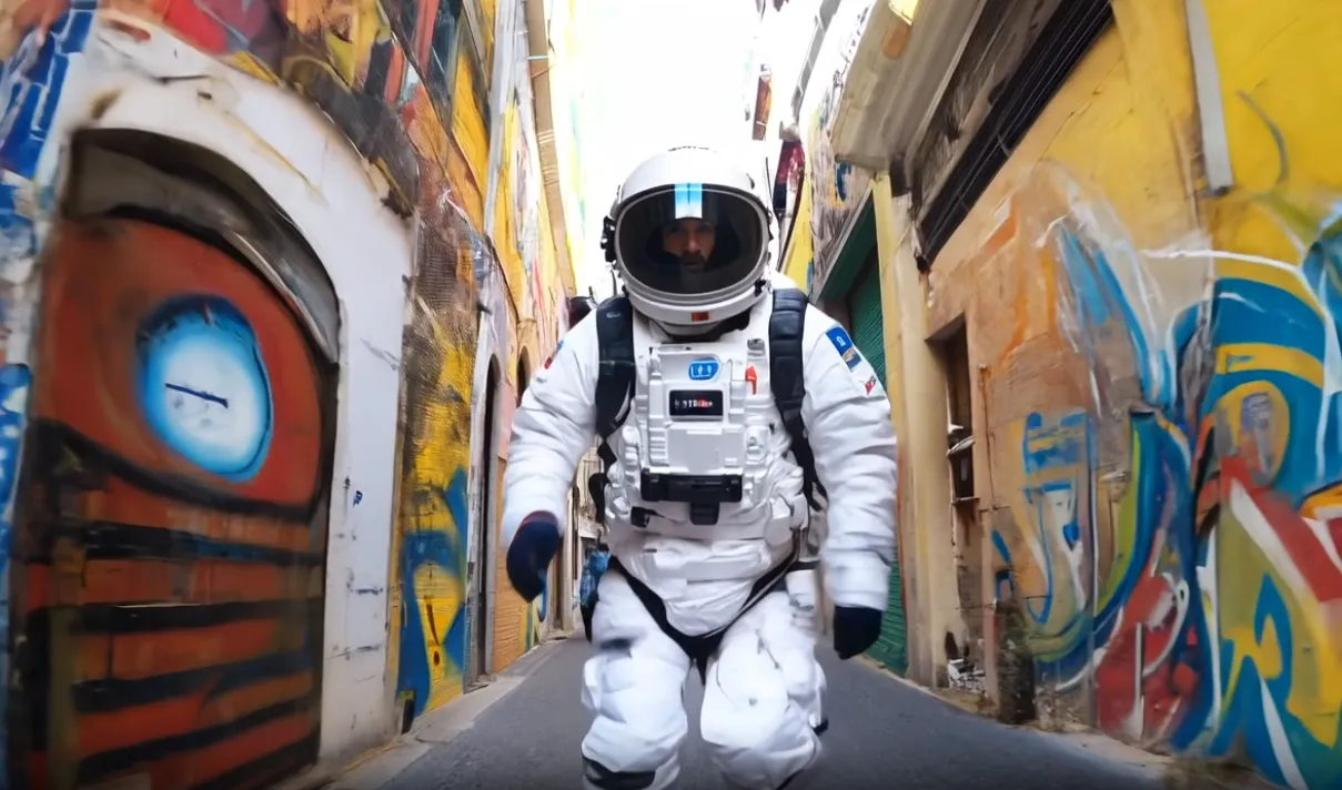 an astronaut running on a street. Image: Runway AI