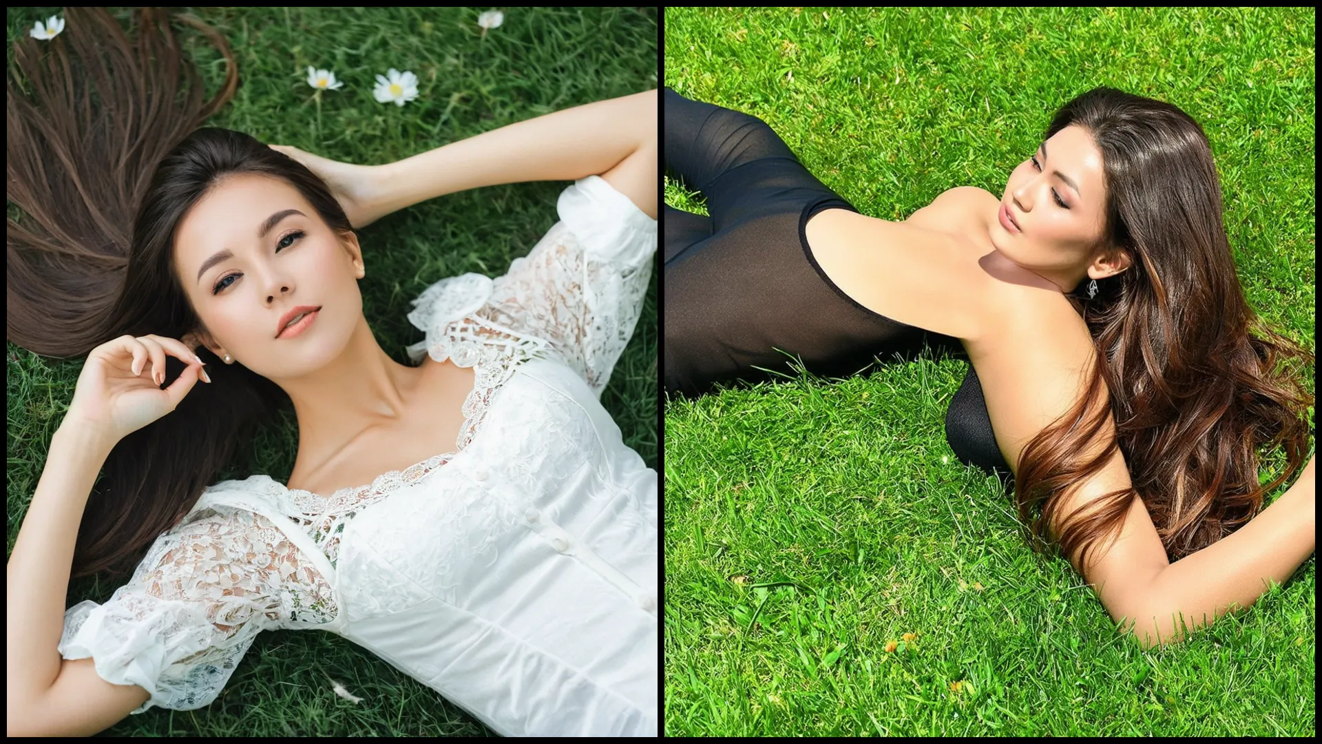 A woman lying on grass. Generations with SDXL and SD3. Images created by Decrypt using AI