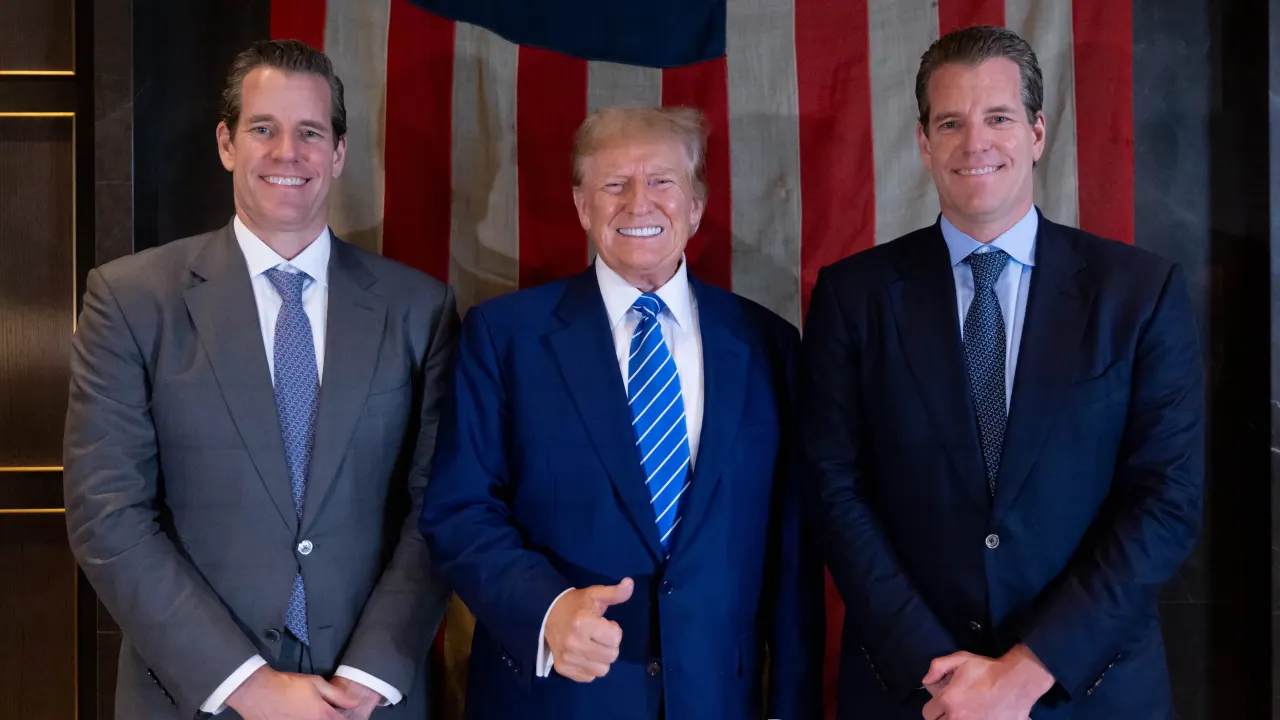 Donald Trump (center) and the Winklevoss twins. Image: Tyler Winklevoss