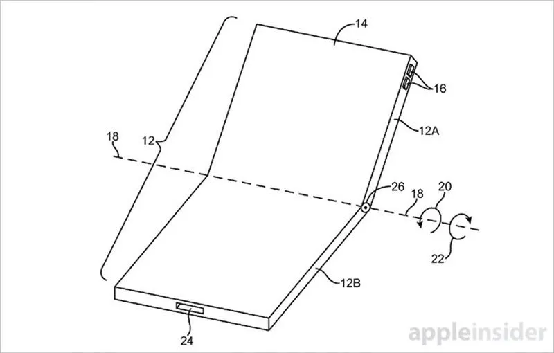 blueprints of Apple's patent for an iPhone with a foldable screen