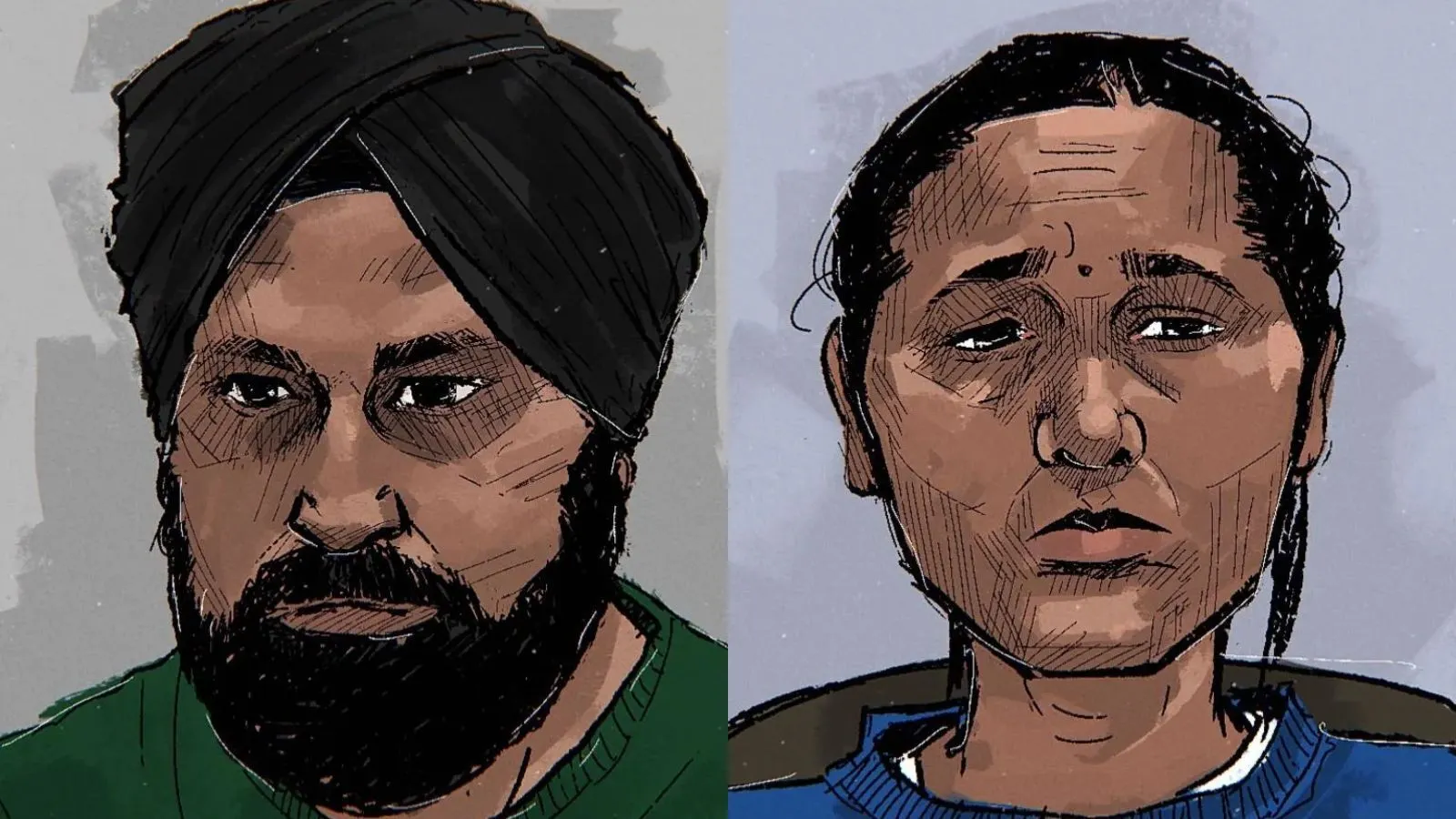 Court sketch of Jatinder Singh (left) Thevamanogari Manivel (right) Image: NewsWire