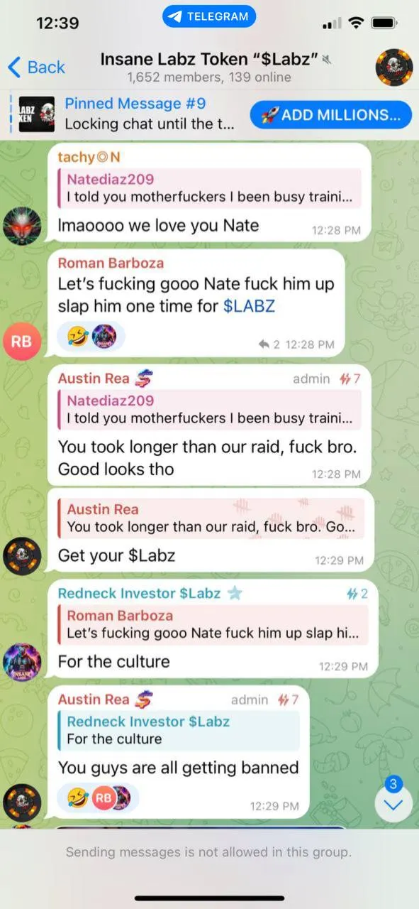 Fans reacting to Nate Diaz speaking in the chat. "Let's gooo," one user said.