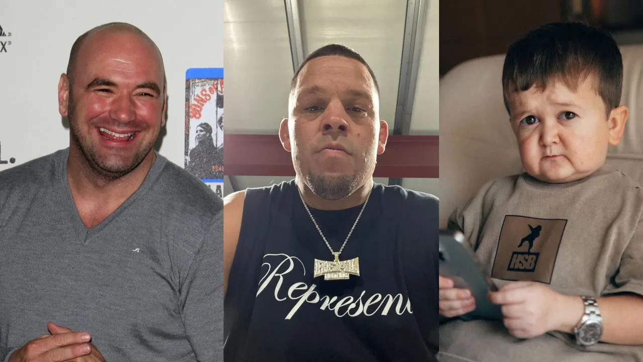 Dana White, Nate Diaz, and Hasbulla. Photos: Shutterstock/Twitter