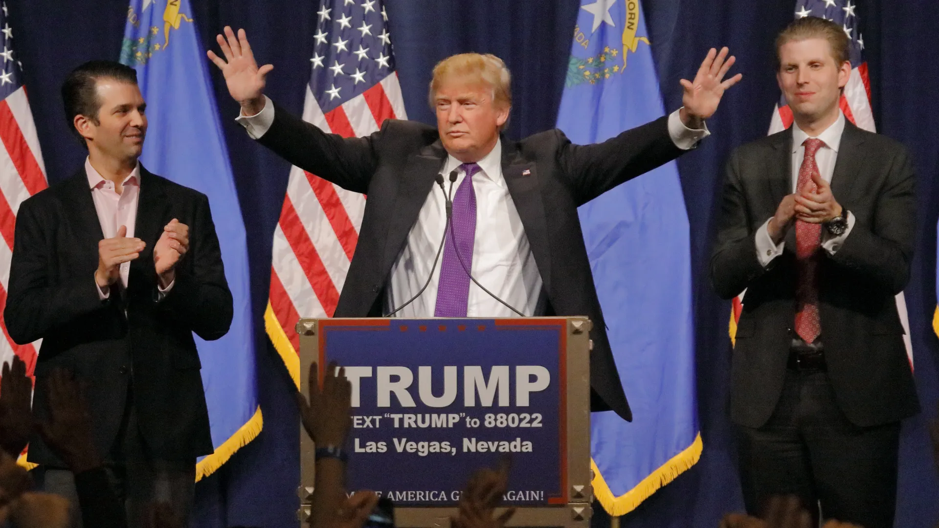 Former U.S. President Donald Trump (center) with sons Donald Jr. (left) and Eric (right). Photo: Shutterstock