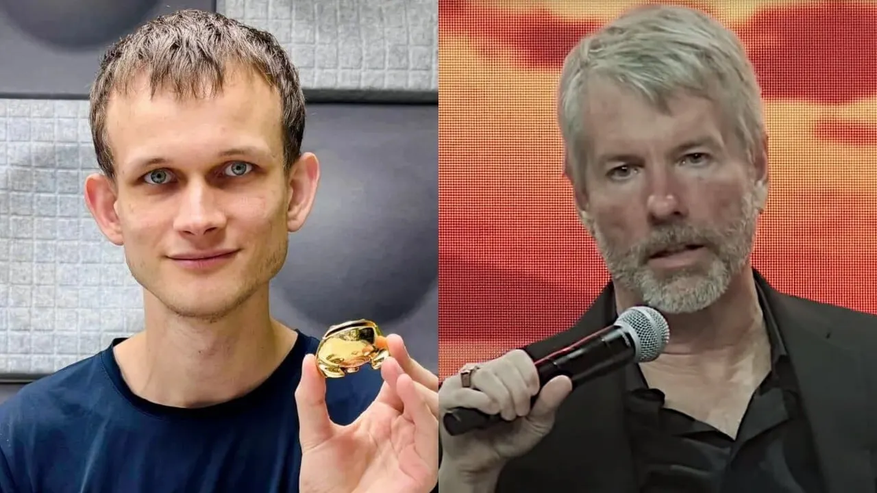 Vitalik Buterin and Michael Saylor. Images: @dAAAb/Twitter, Swan Bitcoin/YouTube