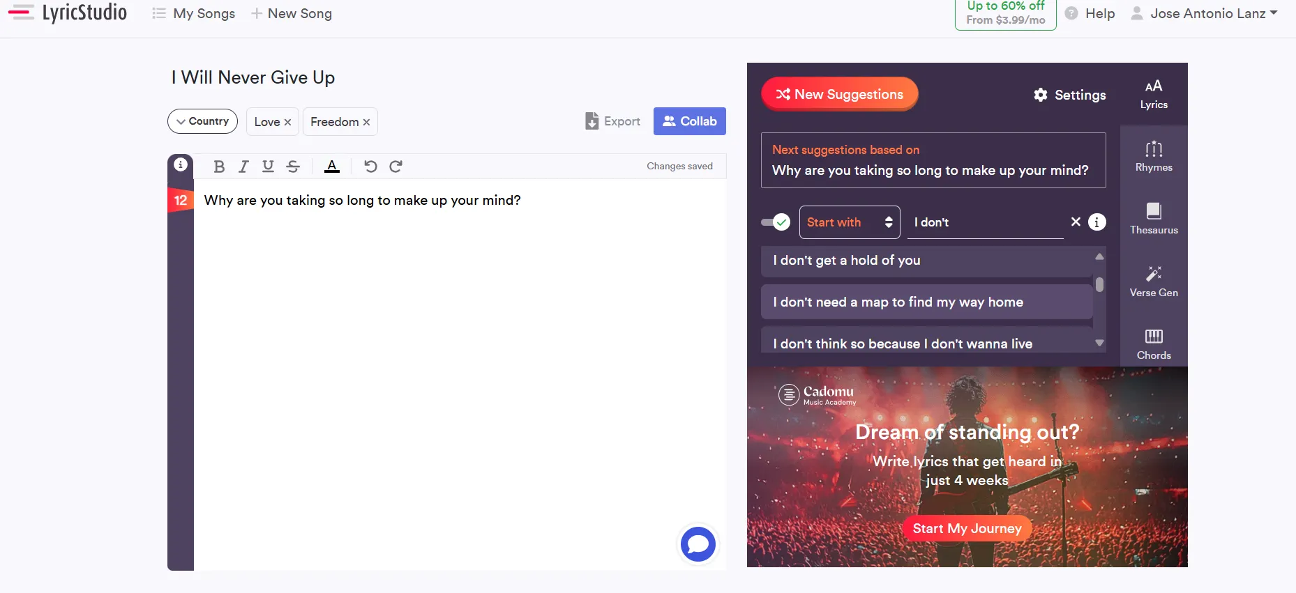 AI music tool LyricsStudio