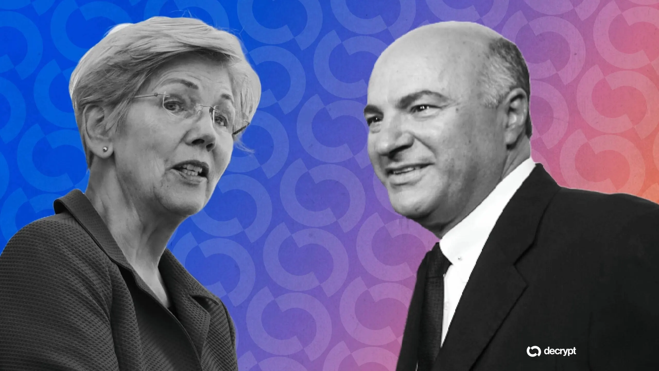 Elizabeth Warren and Kevin O'Leary. Image: Shutterstock/Decrypt