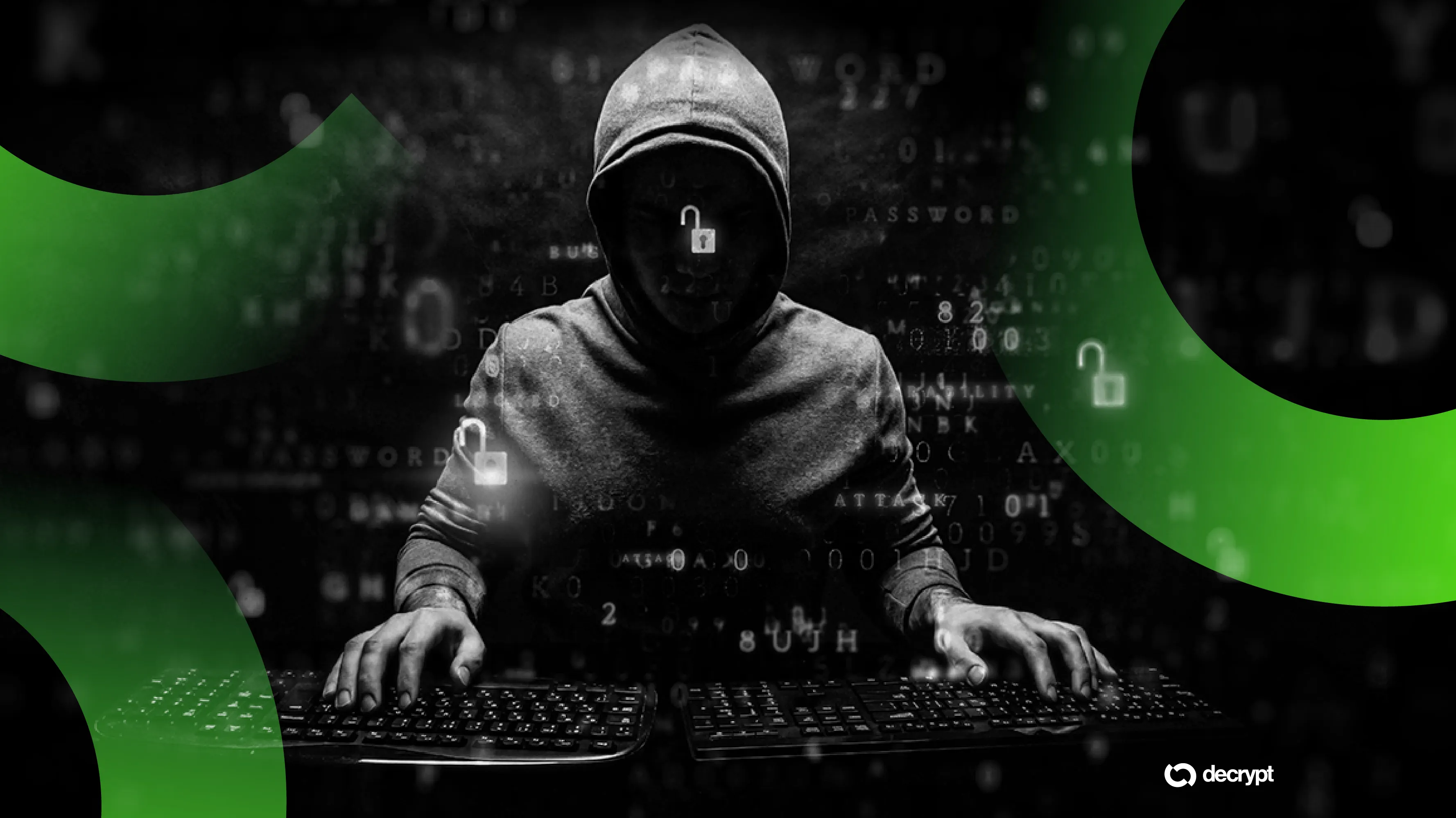 Hacker types on a keyboard. Image: Shutterstock/Decrypt