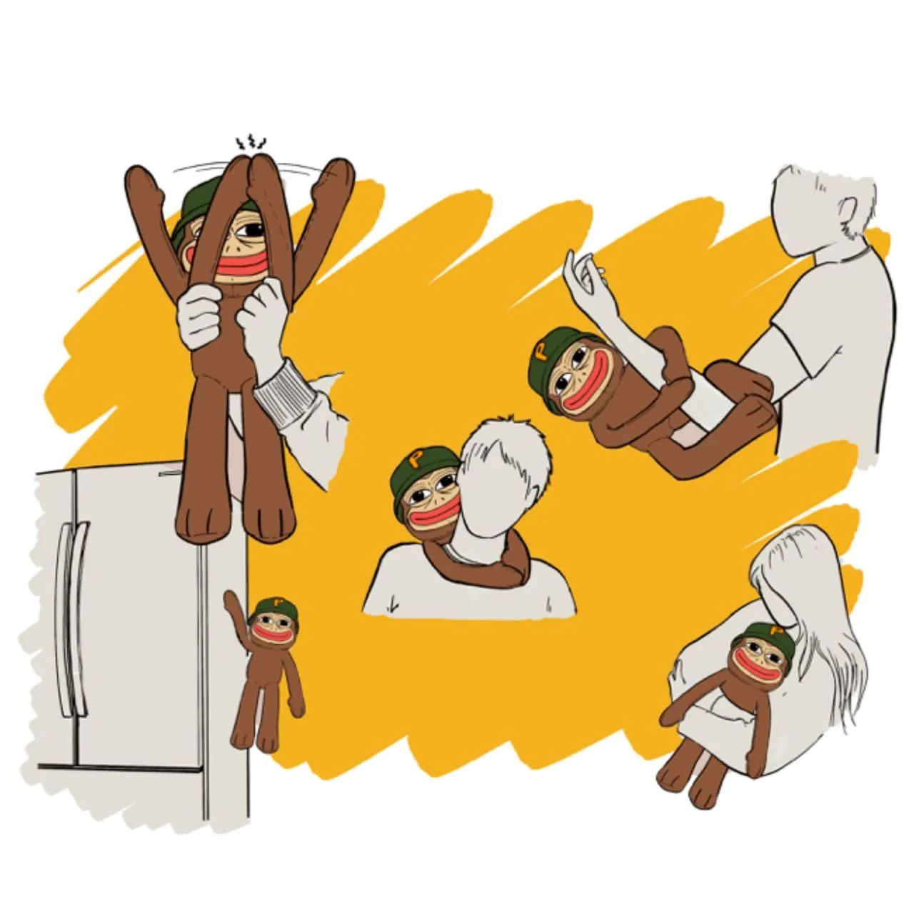 Ponke's magnetic hands attacking the refrigerator and around a person.