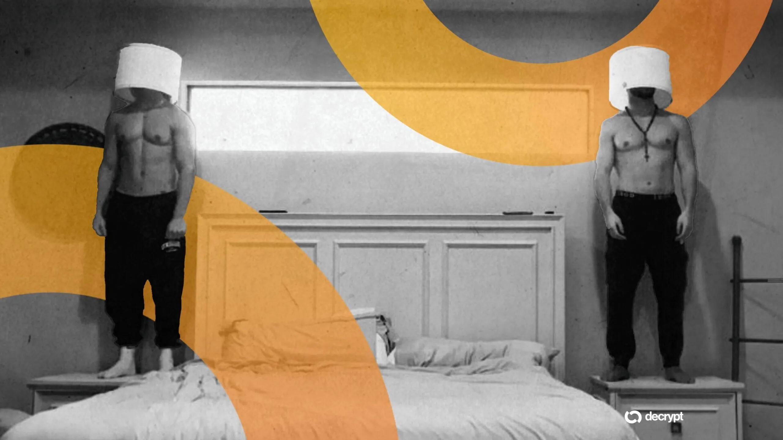 Two men pretending to be lamps. Image: Pump.fun/Decrypt.