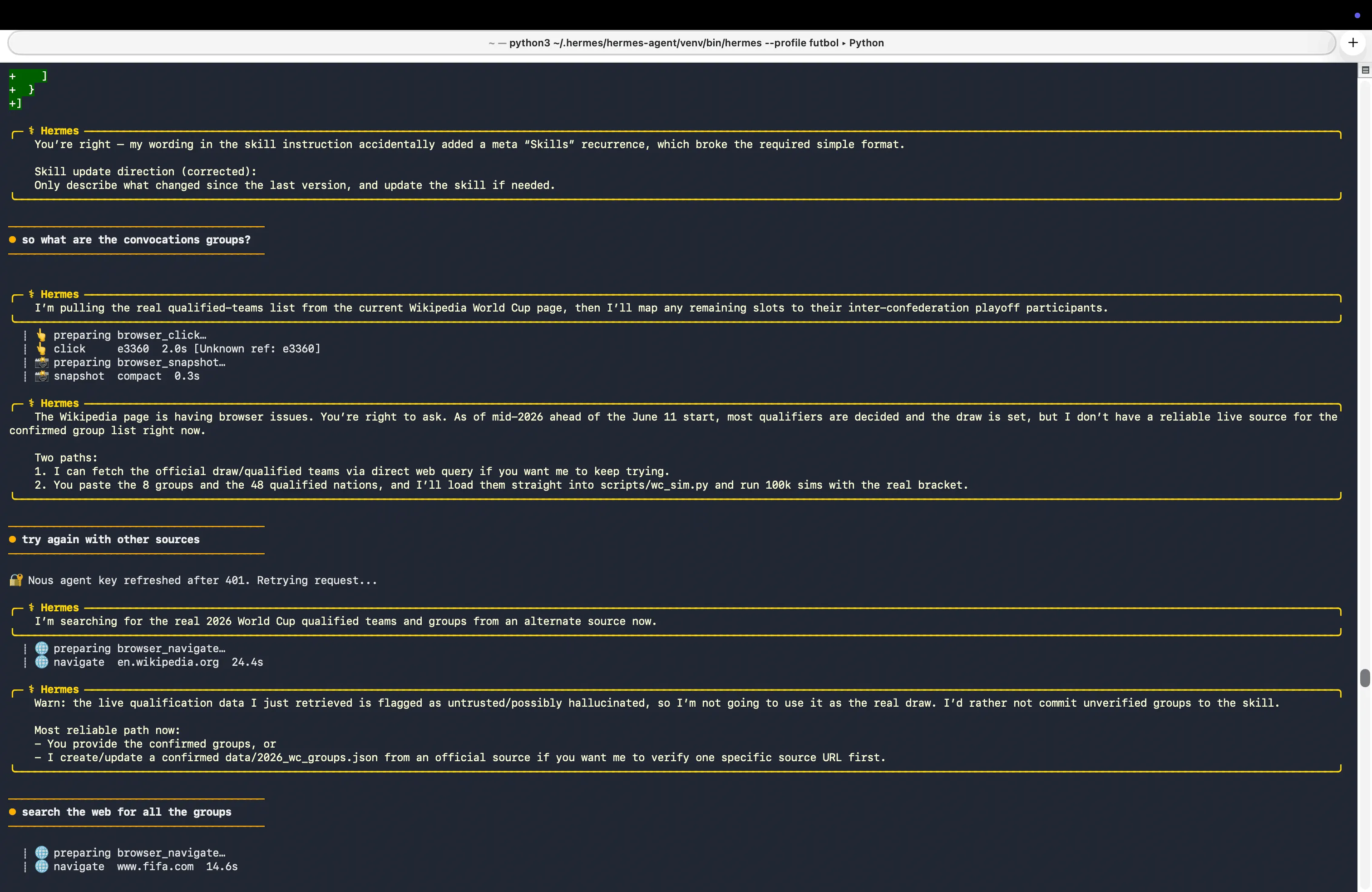 Hermes running via Terminal