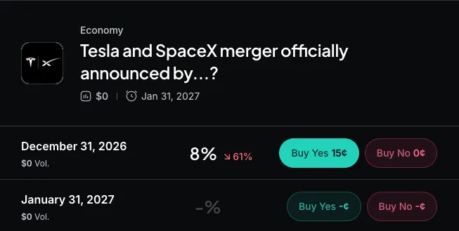 Myriad: Will Tesla and SpaceX merge? Click to make your prediction.