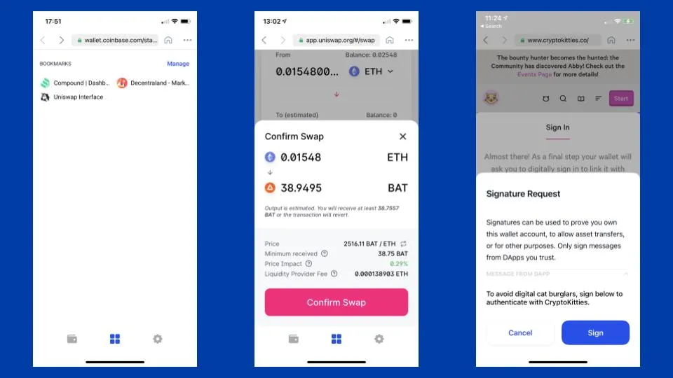 Dapps running in Coinbase Wallet