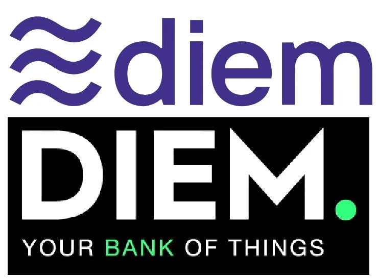 logos de Diem, arriba el de Facebook y Libra vs el de la fintech en la parte de abajo