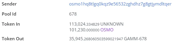 Transacción que muestra al usuario añadiendo liquidez. Fuente: Mintscan.