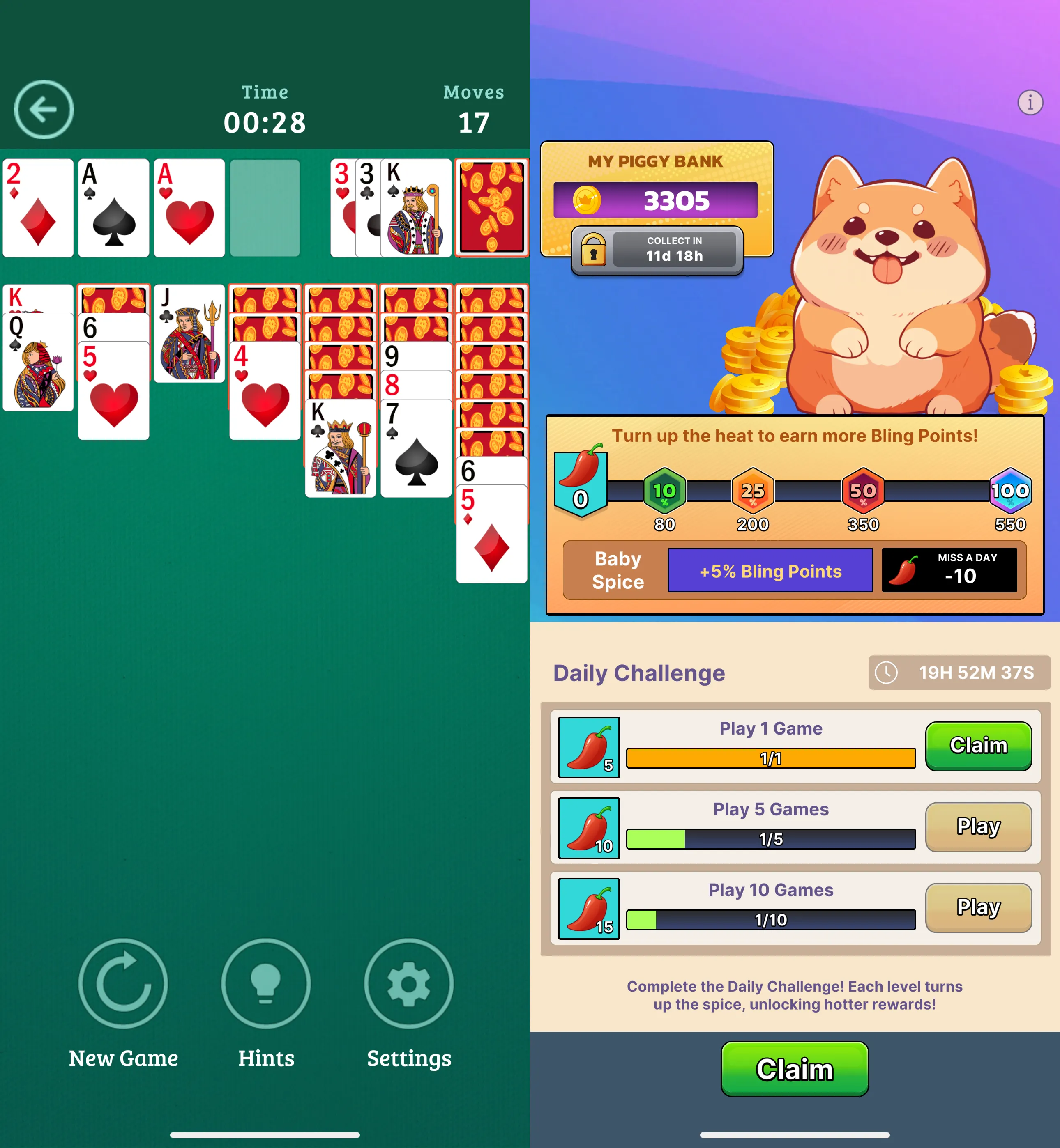 Screenshots from Bitcoin Solitaire